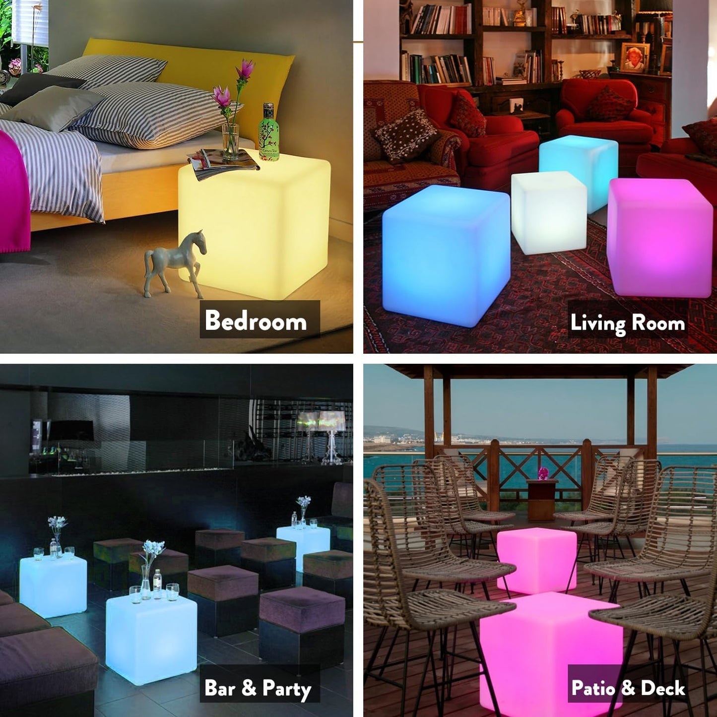 Mr.Go 16-Inch Rechargeable LED Cube Chair Light, 16 RGB Colors Glow Cube Seat w/Remote, Waterproof LED Cube Table, Color Changing Cubes Floor Lamp, Home Bedroom Patio Party Decorative Lighting
