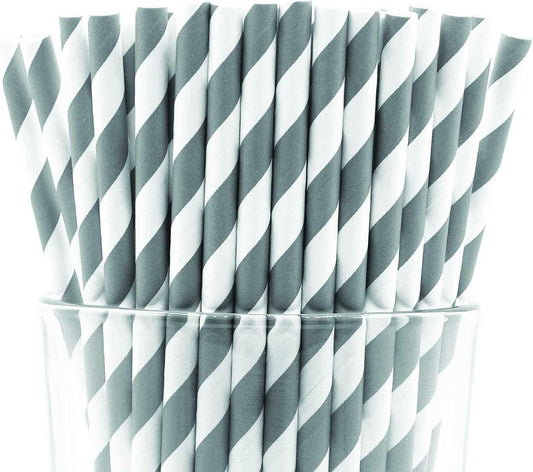 Pack of 300 Gray Swirls Biodegradable 4-Ply Paper Drinking Straws (Compostable, Non-toxic, BPA-free)