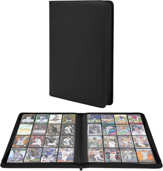 Premium 1000+ Pockets Trading Card Binder, 16-Pocket Ringless Side-Loading Album for TCG, MTG, Lorcana, Sports & Standard-Size Cards (Black2)