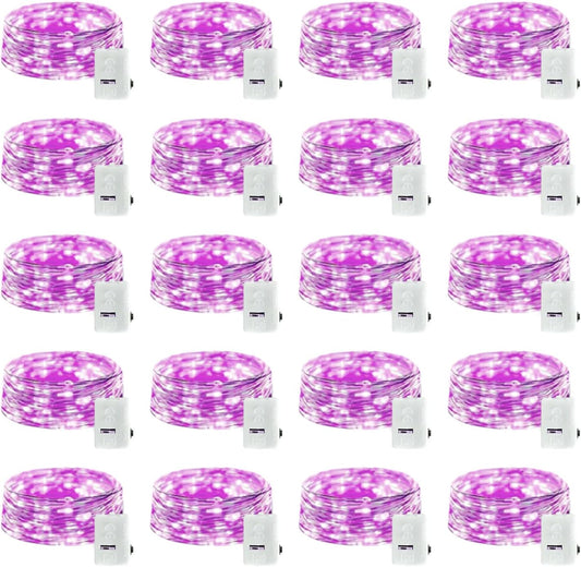 20 Pack LED Fairy Lights Battery Operated,3 Features Blinking Slowly Blinking & just on 7FT 20 LED Waterproof Mini Twinkle String Lights for Wedding Mason Jars Halloween Christmas Decorations,Purple