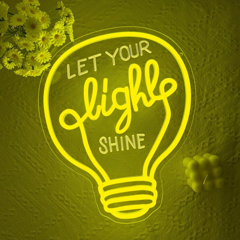 Let Your Light Shine Neon Sign,Dimmable LED Light Signs for Wall Art Decor,Inspirational Backdrop for Bedroom Club Party Man Cave,Gift for Teen Men USB Powered（14.6"*11.8"）
