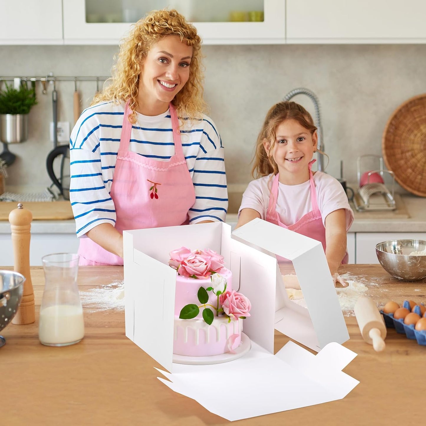 12Pcs Cake Boxes, 10x10x10 Inches Tall Cake Boxes with Window, White Disposable Tier Cake Containers for Pastries, Pie, Cookies, Chocolates, Cupcakes, Birthday Party, Wedding Bakery Boxes