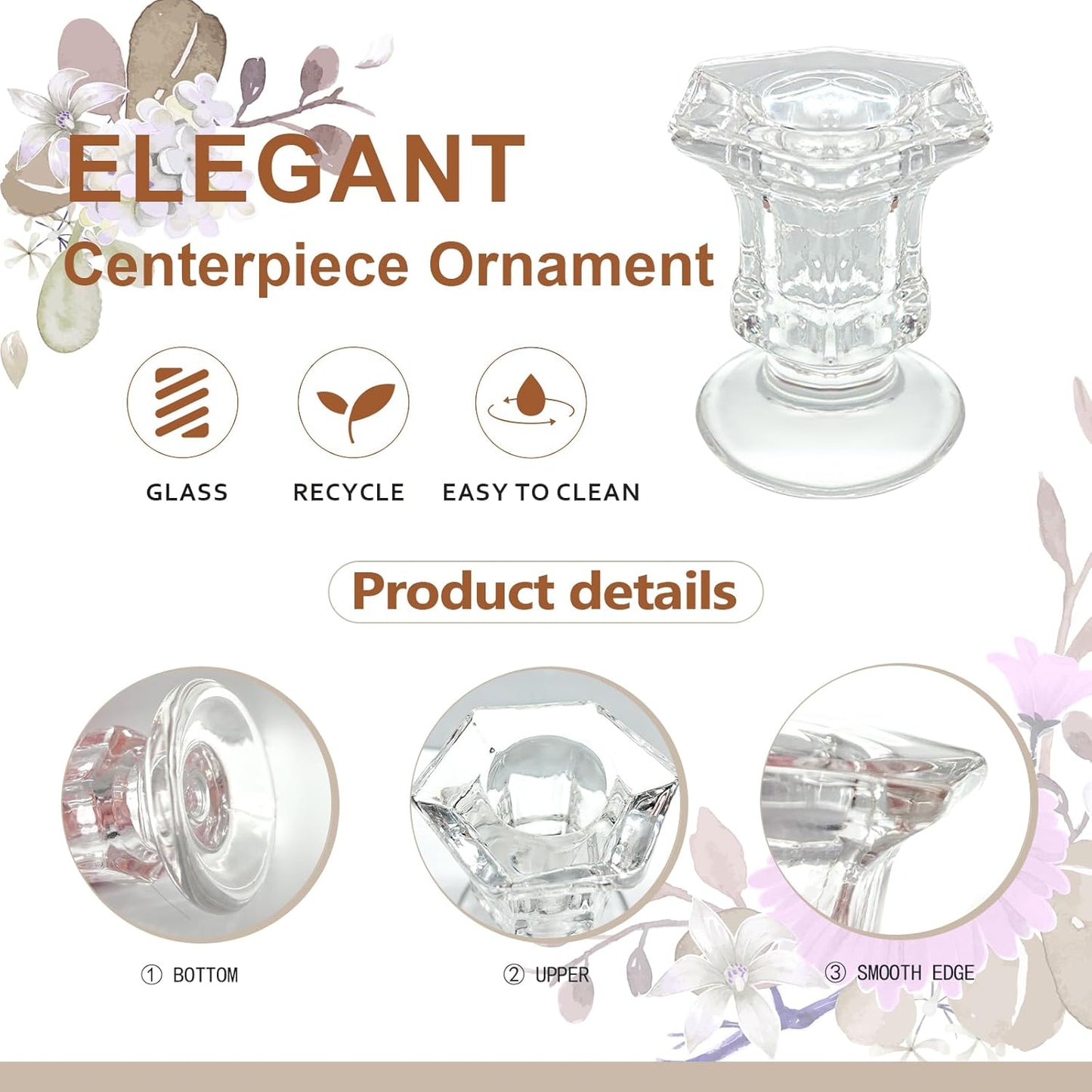 50 Pieces Glass Taper Candle Holders Bulk Clear Glass Taper Candlestick Holders for Wedding Table Centerpiece Party Decoration 2.2 Inch