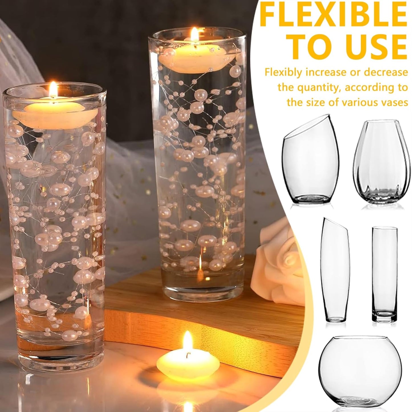 50 PCS Artificial Floating Beads for Centerpieces Vases, Light Pink 8+3mm String Beads for Wedding Party Faux Pearl String for Decorating, String Pearls for Crafts Vase Filler