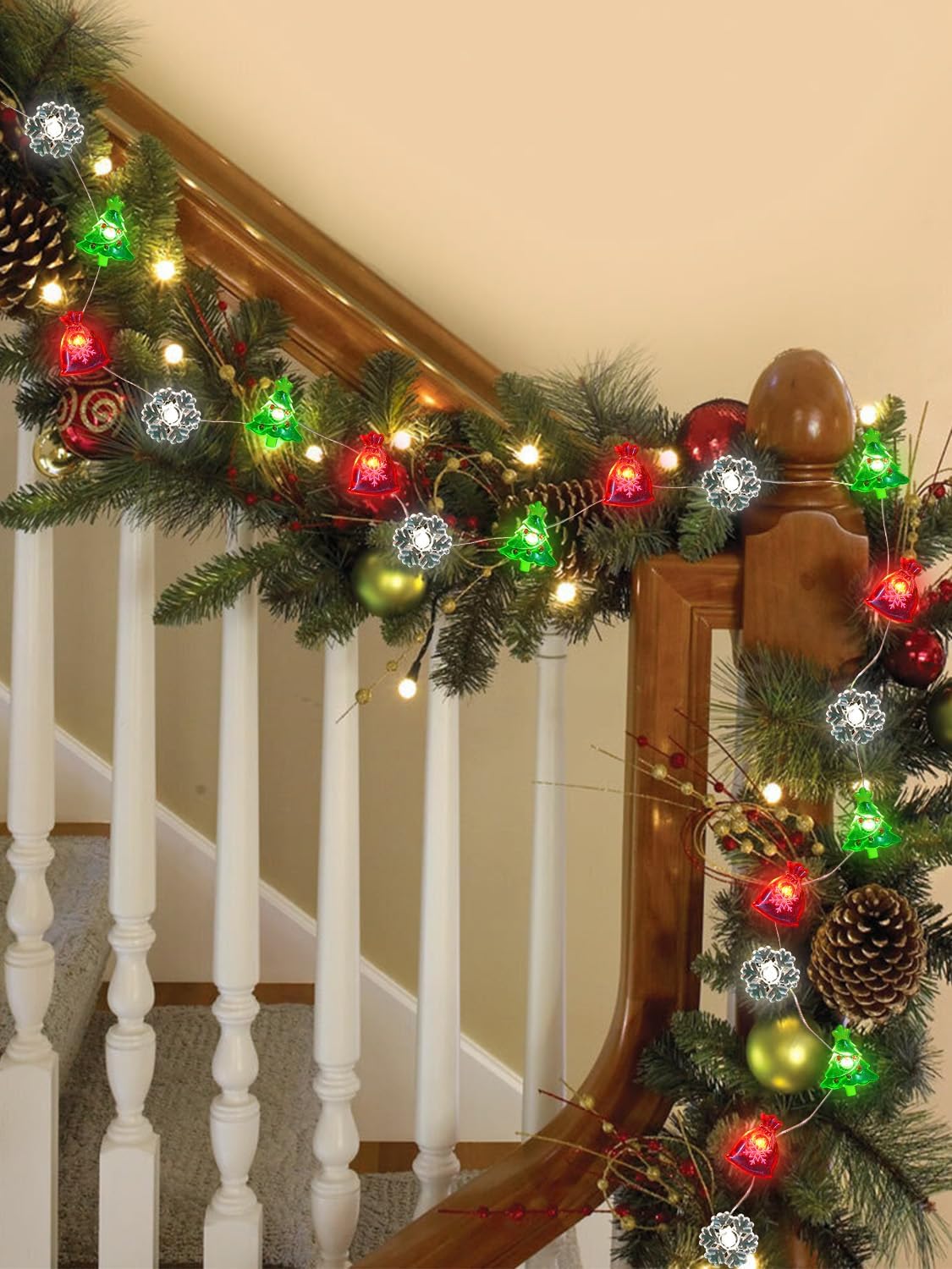 Christmas Decoration Lights, 10FT 30 LED Christmas Tree Snowflake Lucky Bag Fairy Lights Battery Operated with Remote, Twinkle String Light 8 Modes & Timer for Indoor Outdoor Xmas Party House Decor