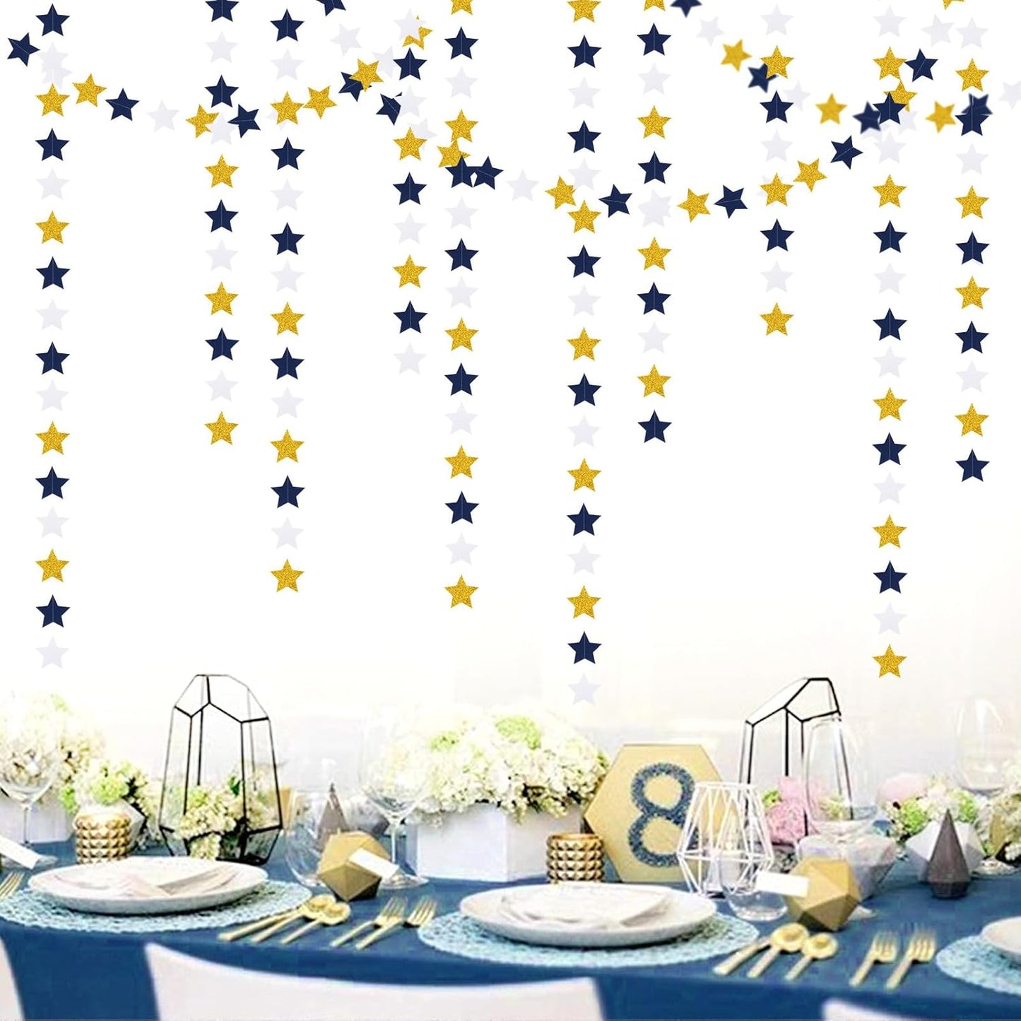 Navy-Blue White-Gold Party-Decorations Birthday Garland - 62ft Twinkle Little Star Hanging Streamers Banner,Wedding Bachelorette Bridal Baby Shower Graduation Decor Hugtmr