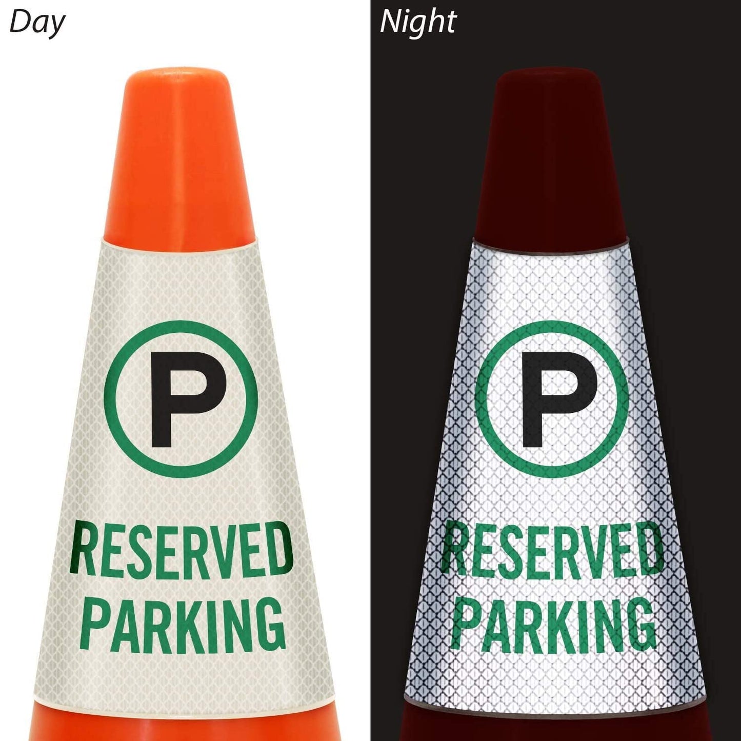 SmartSign 6-Pack 'Reserved Parking' Reflective Cone Message Sleeve Collar with Symbol, 360-Degree Visibility, Vinyl Signs for Traffic Safety Cones, 3-Side Print [Cone Not Included]