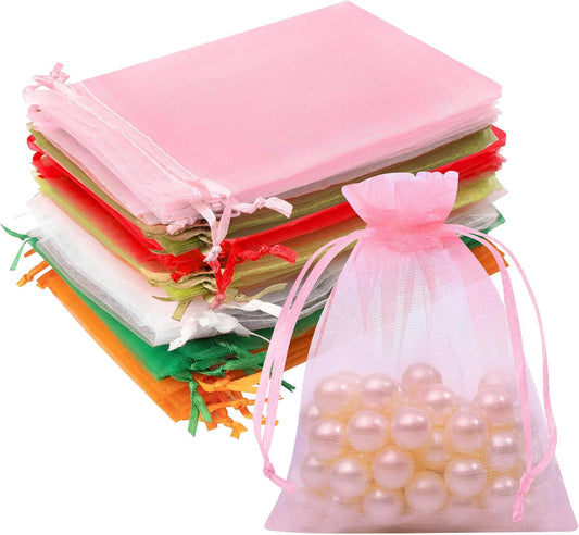 50 Pcs Organza Bags Mix Color 3x4 Inch, Small Gift Bags Goodie Bag for Jewelry Candy, Small Mesh Bags Drawstring for Wedding Party Favor Halloween Christmas