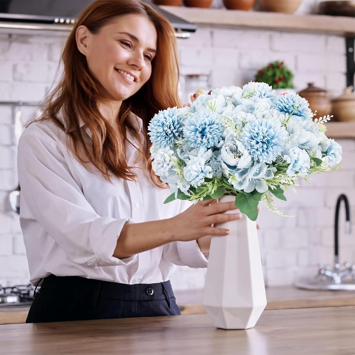 12 Packs Peonies Artificial Flowers,Silk Artificial Peonies Flowers Fake Peony Faux Floral Arrangements Bouquet for Centerpiece Table Wedding Party Home Decor Blue