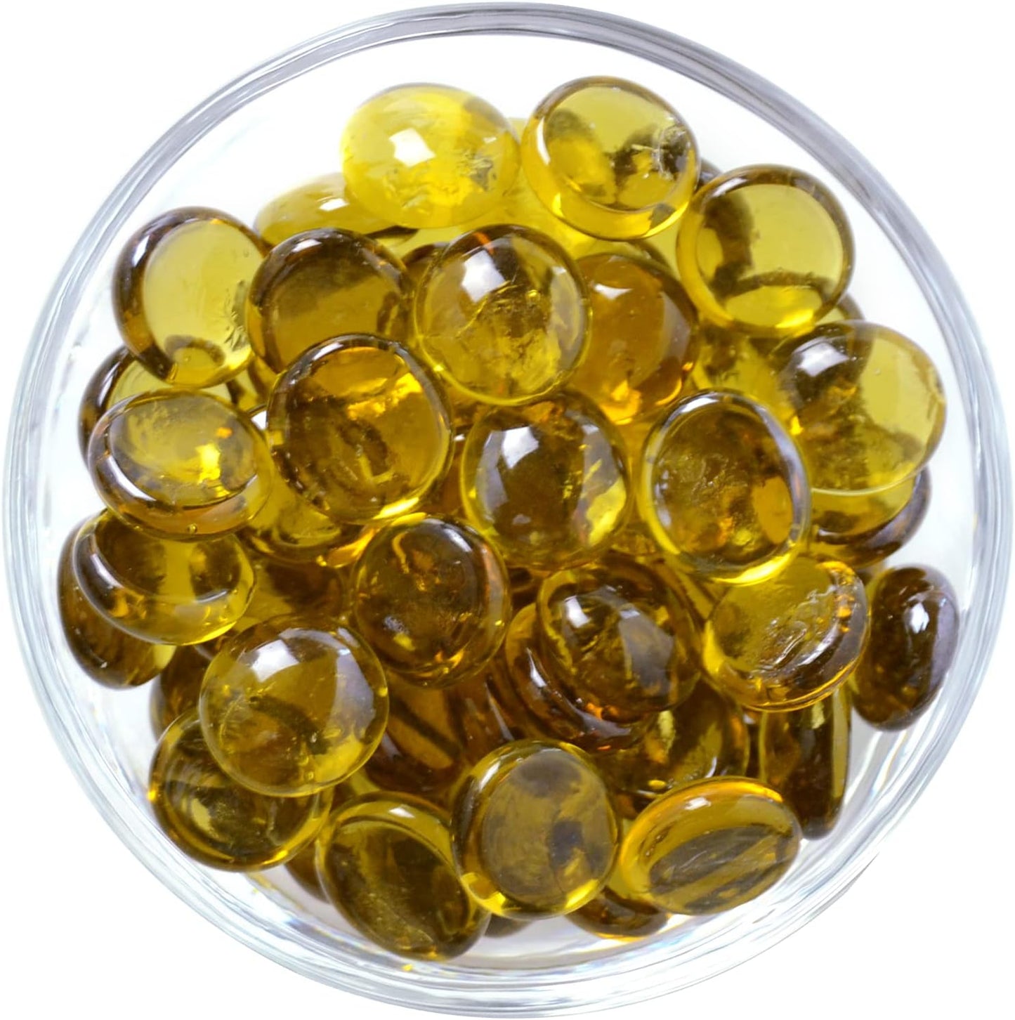 KINGOU Flat Glass Gems/Marbles/Stones/Beads for Vase Filler, Table Scatter, Games - 1 Lbs (17-19mm, Approx. 3/4") (Yellow, Standard)