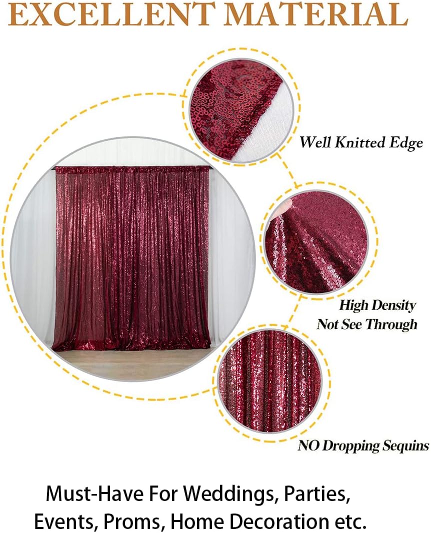 ShinyBeauty Sequin Backdrop-Curtain-5FTx10FT-Burgundy-Sequin Fabric Photo Booth Backdrops 10FT Glitter Curtains Happy Birthday Wine Photography Background