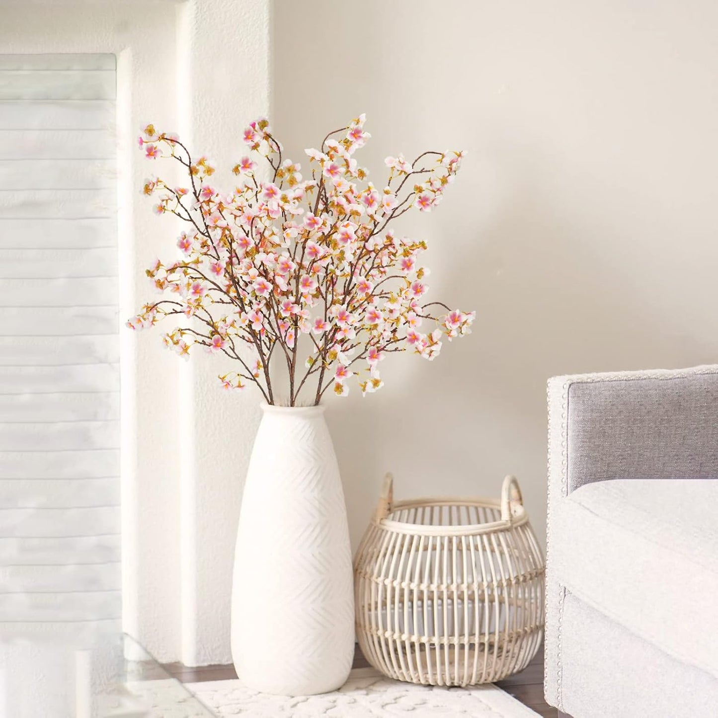 Uieke Silk Cherry Blossom Branches, 40.5in Artificial Cherry Blossom Flowers Long Stems Fake Flowers Vase Arrangements for Wedding Home Japanese Decor, Set of 3, Pink