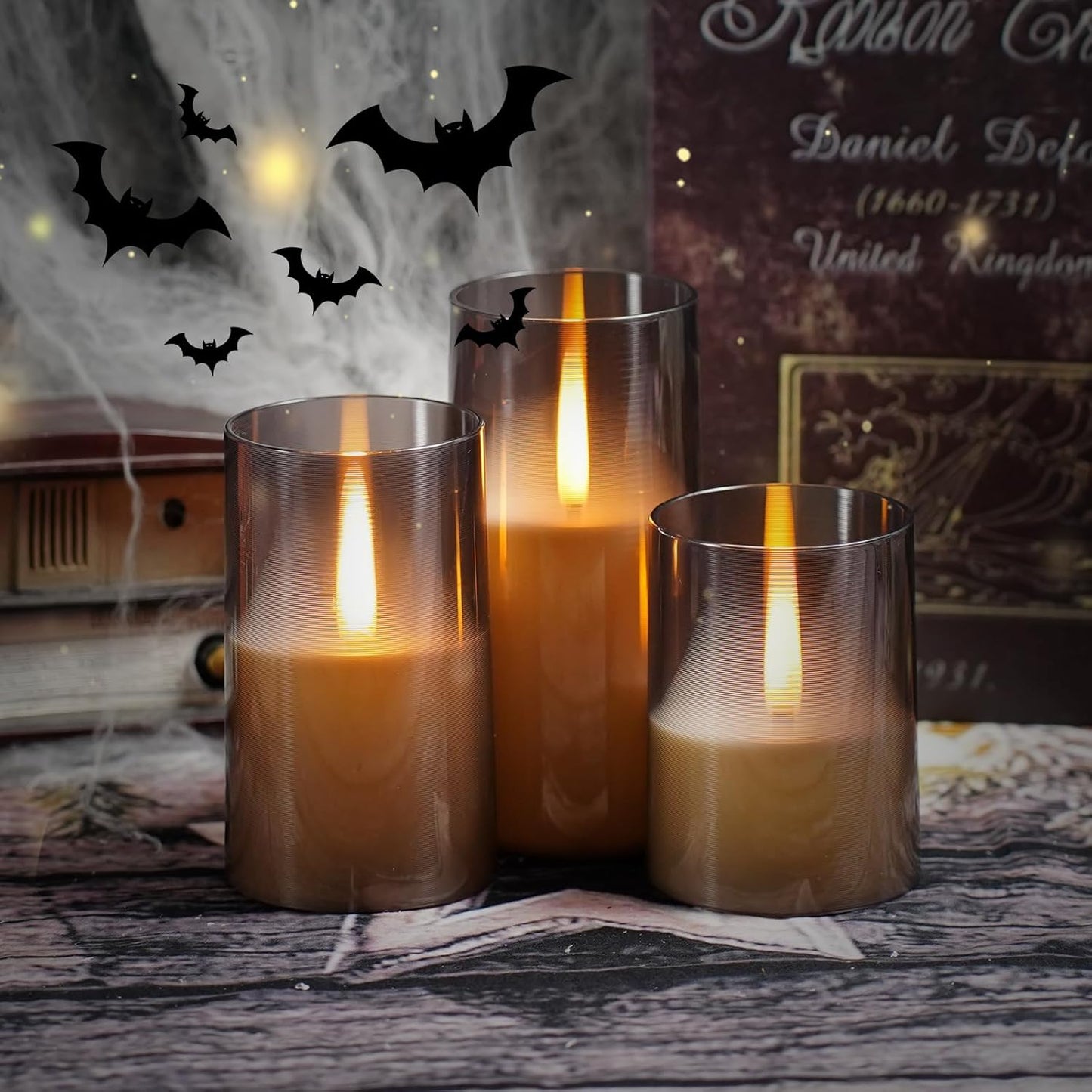 Flameless LED Candles, Upgraded Realistic Flickering Pillar Battery Operated Candles with Remote Timer, Acrylic Electric Set of 3 for Romantic Ambiance and Home Decoration（Grey）