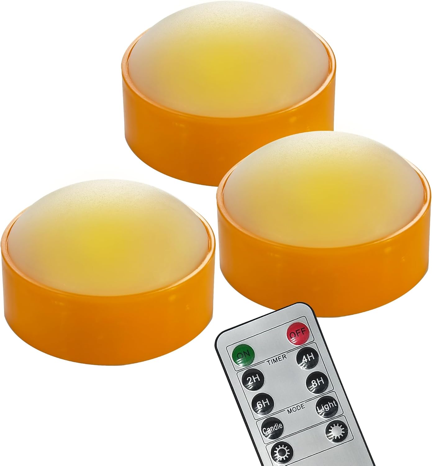 LED Pumpkin Lights with Remote and Timer, Battery Operated Bright Flickering Flameless Candles for Pumpkin Decor, Jack-O-Lantern Halloween Party Decorations,Orange Color, 3 Pack