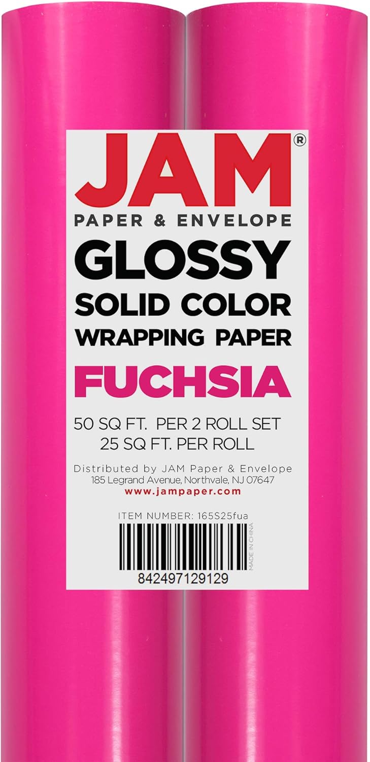 JAM Paper Gift Wrap - Glossy Wrapping Paper - 50 Sq Ft Total (30 in x 10 Ft Each) - Fuchsia - 2 Rolls/Pack