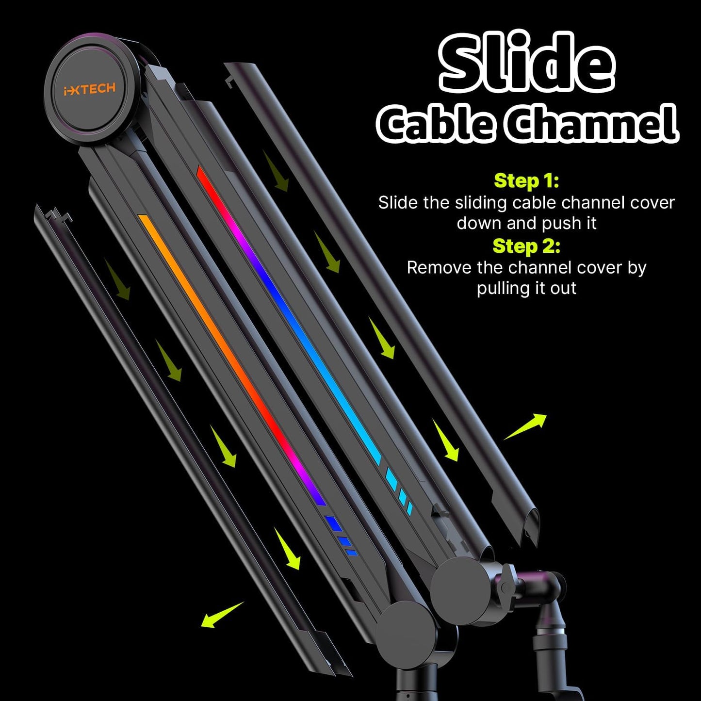 IXTECH RGB Mic Boom Arm High Profile, Overhead Boom Arm Microphone Stand Desk Mount, Adjustable Microphone Stand with Desk Mount, Mic Arm for Live Streaming Gaming Podcasting Recording.