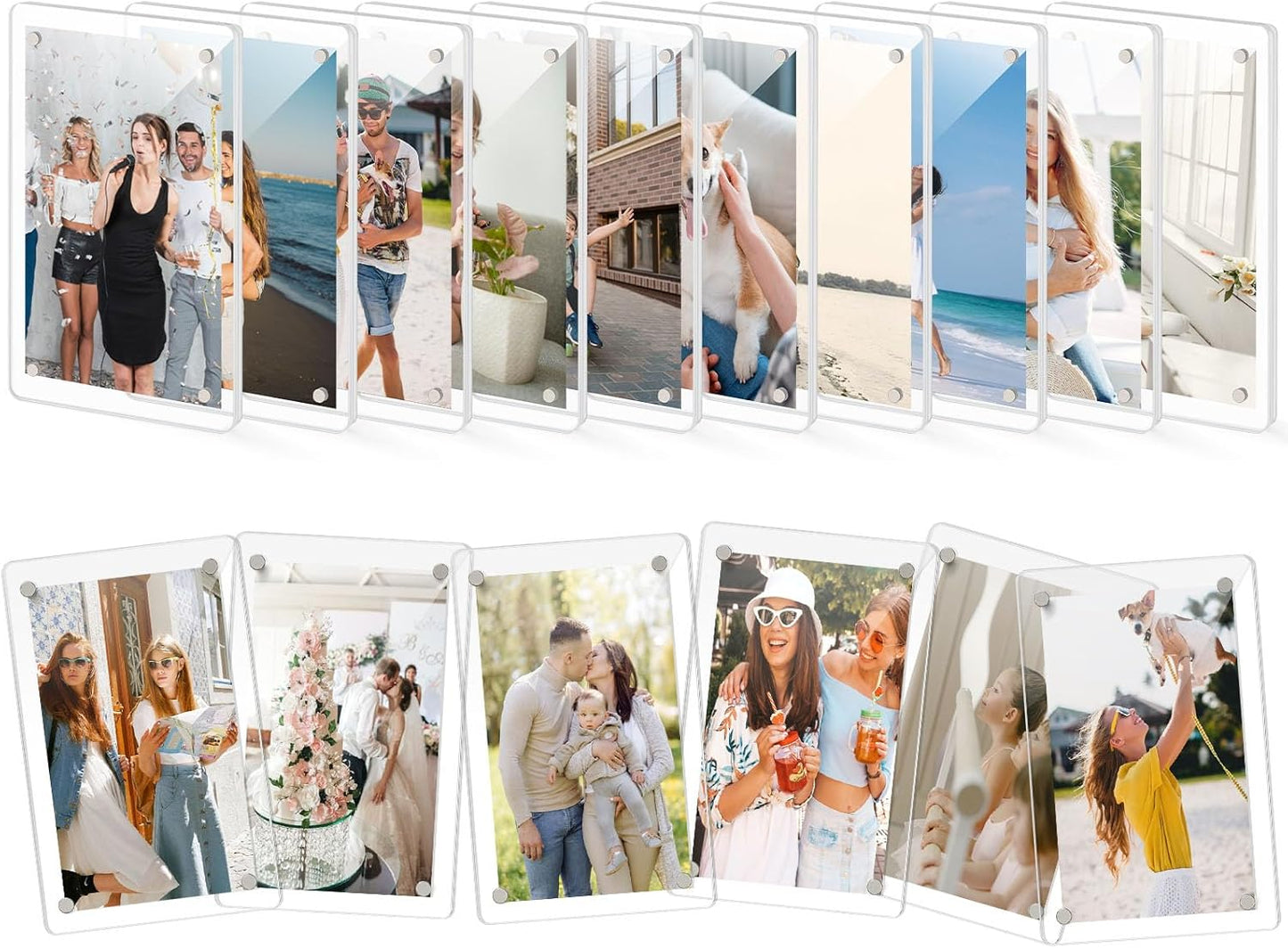 DomeStar Magnetic Acrylic Picture Frame 2.4 x 3.5 Inch, 16 Pack Double-Sided Photo Holder for Refrigerator, Locker, or Metal Cabinet, Fits Instant Photo, Mini Film, Notes & Pictures