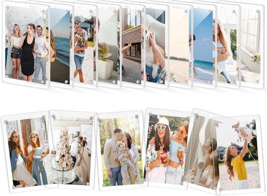 DomeStar Magnetic Acrylic Picture Frame 2.4 x 3.5 Inch, 16 Pack Double-Sided Photo Holder for Refrigerator, Locker, or Metal Cabinet, Fits Instant Photo, Mini Film, Notes & Pictures