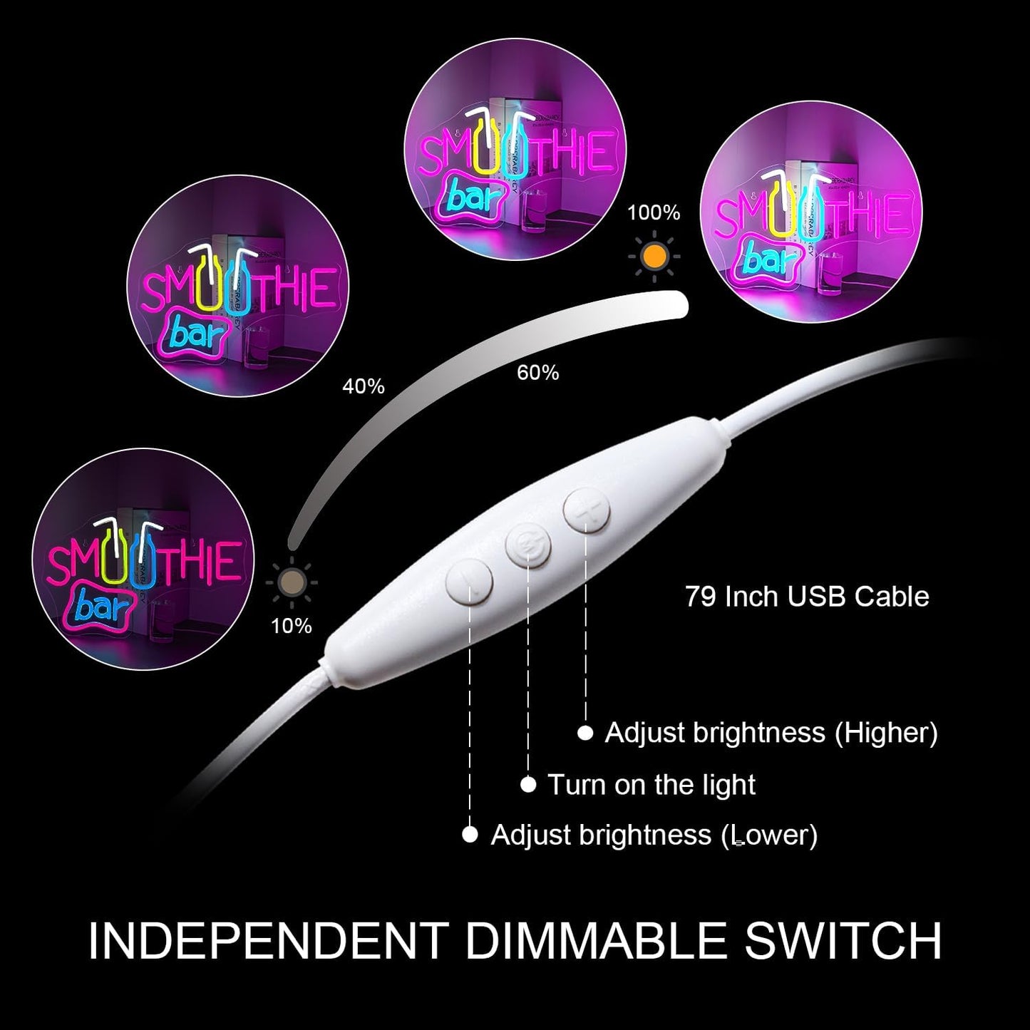 Looklight Smoothie Bar Neon Sign,Words Neon Signs for Wall Decor,Pink Letter Dimmable LED Neon Light Bar Sign,USB Light Up Signs for Store Beverage Cool Smoothie Bar Shop