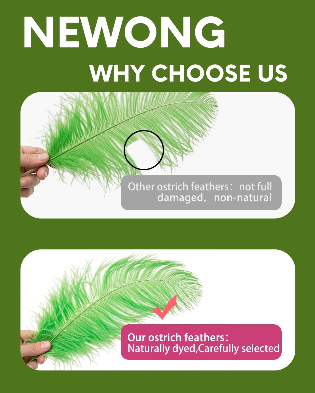 NEWONG 30pcs Fruit Green Ostrich Feathers Natural Bulk 9-12inch(23-30cm) Vase Craft Wedding Home Party Centerpieces Christmas Day Decoration