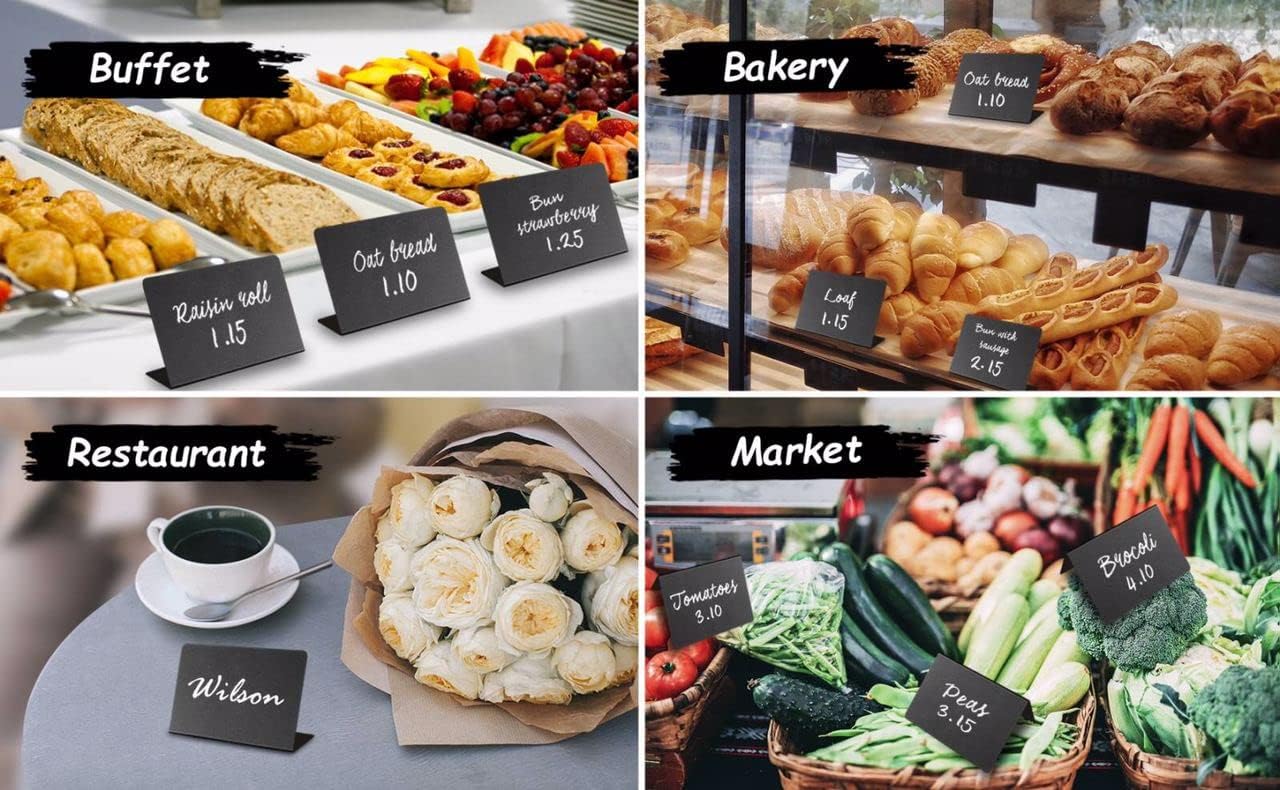 10 Pack Mini Chalkboard Signs 3x4 inch – Erasable Food Signs for Buffet - Catering - Bakeries & Parties - Small Black Chalkboard Labels - Tabletop Displays & Wedding Chalk Board Name Plates