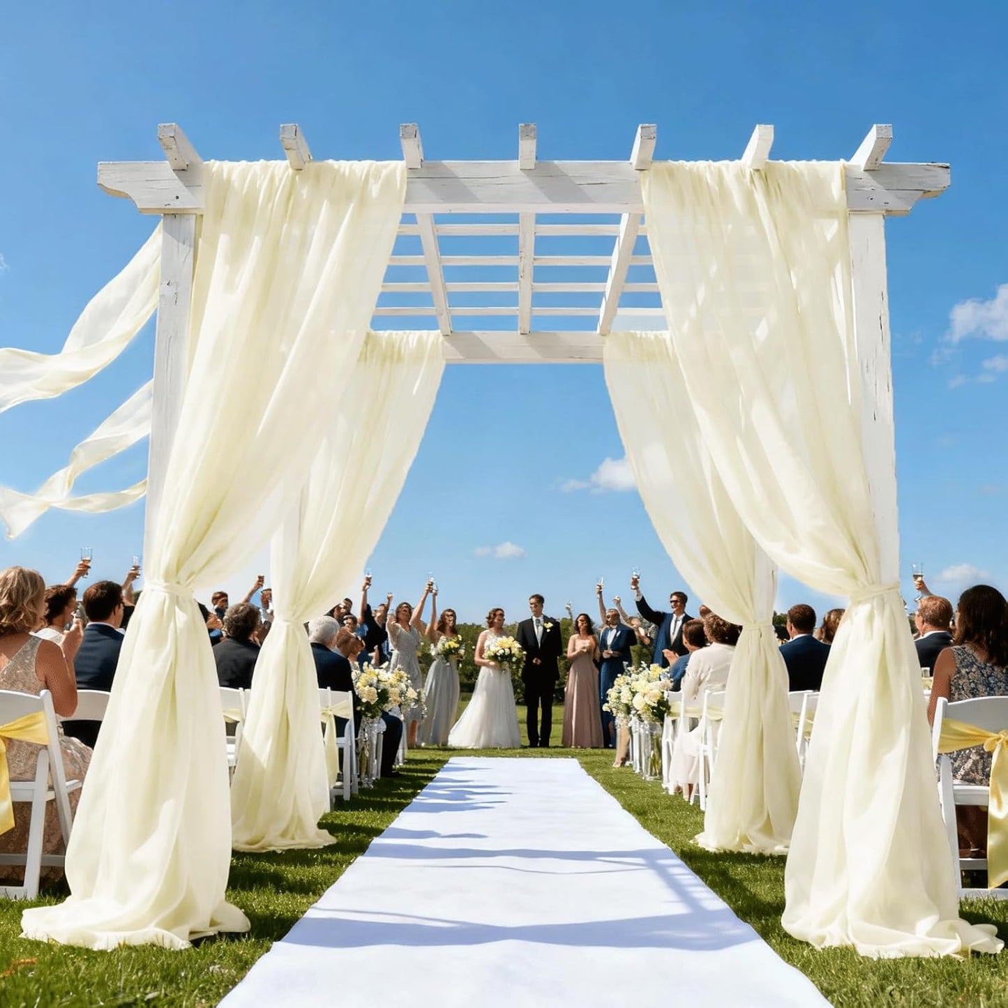 Wedding Arch Draping Fabric 29" x 18 FT Light Yellow Sheer Chiffon Outdoor Curtain Drapes for Wedding Birthday Party Ceremony Decor(2 Panels, Light Yellow)