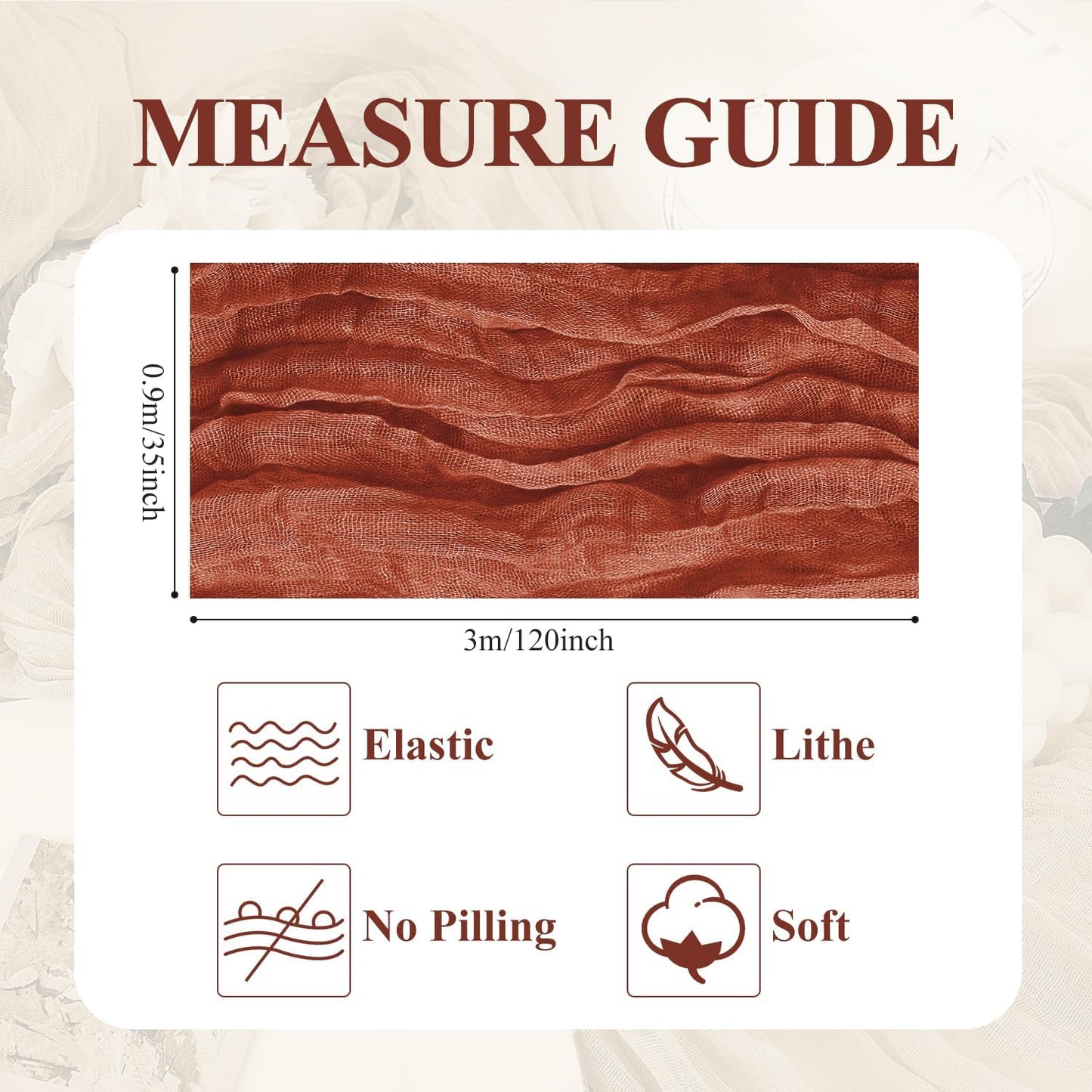 Asee'm 3pcs Cheesecloth Table Runner 120 Inches Long Terracotta Boho Gauze Cheese Cloth Runner 10FT Rustic Sheer Fall Table Runners for Thanksgiving Christmas Wedding Party Baby Shower Decoration