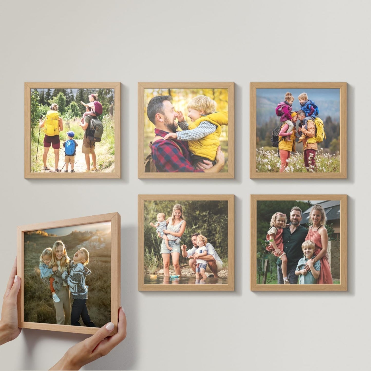 Mixtiles Official - Custom Photo Tiles - Personalized Printed Photos - Magnetic Wall Frames - Adhesive Sticker, No Nails - Various Sizes and Frames - 8x8-tiles-Tile - Oak Frame