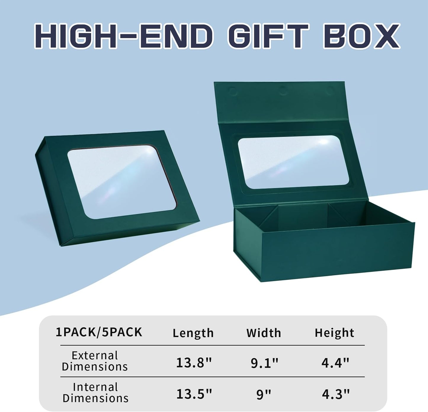 Green Large Gift Boxes with Window, 13.5"x9"x4.3" Bridesmaid Boxe for Gift Giving,Birthday Gift Box with Magnetic,Closure Lid Gift Boxes for Presents,Cute Boxe,Luxury for Gift Packaging,Gift Box for Wrapping Gifts
