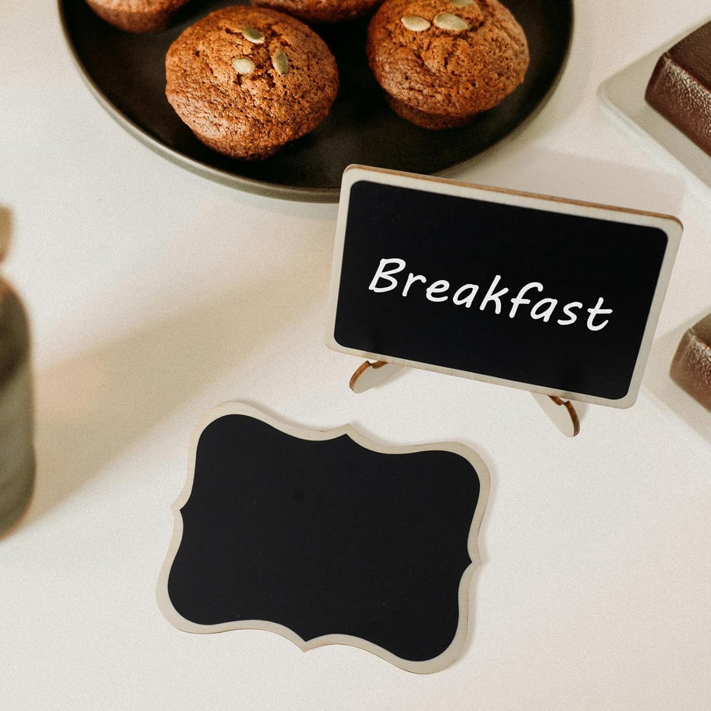 Mini Chalkboard Signs with Stands – Wooden Food Labels for Party, Buffet & Wedding – Includes 2 Chalk Markers – Mini Chalkboards for DIY Crafts & Food Display