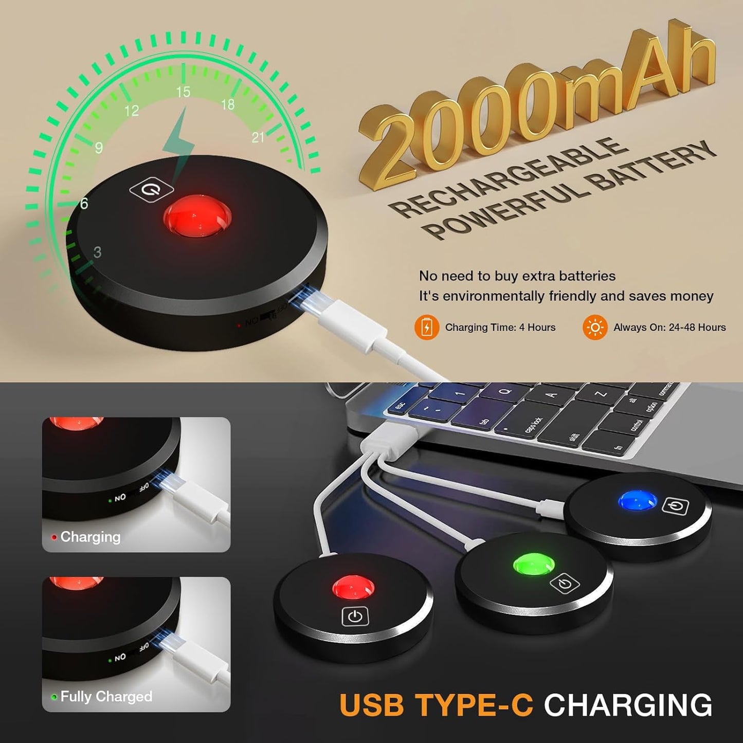 RGB Puck Lights with Remote Control, 2000mAh Rechargeable Stick on Led Lights, 9 Colors & 2 Dynamic, Tap Light with Timing,Under Cabinet Lighting for Closet,Kitchen,Cabinet,Shelf(Black, 3 Pack)