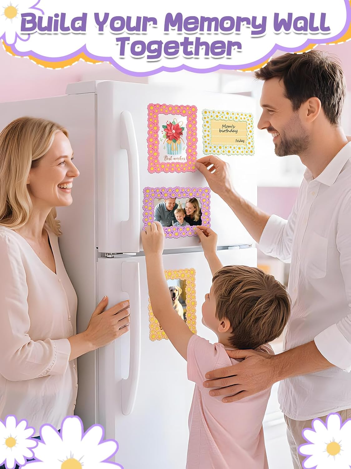 ANPHSIN 12Pcs Magnetic Picture Frame for 4x6in Photo - Cute Magnets Frames Fridge Decor Gifts for Girls Women, Home Refrigerator, Back to School Locker, Classroom Decorations Supplies, Daisy