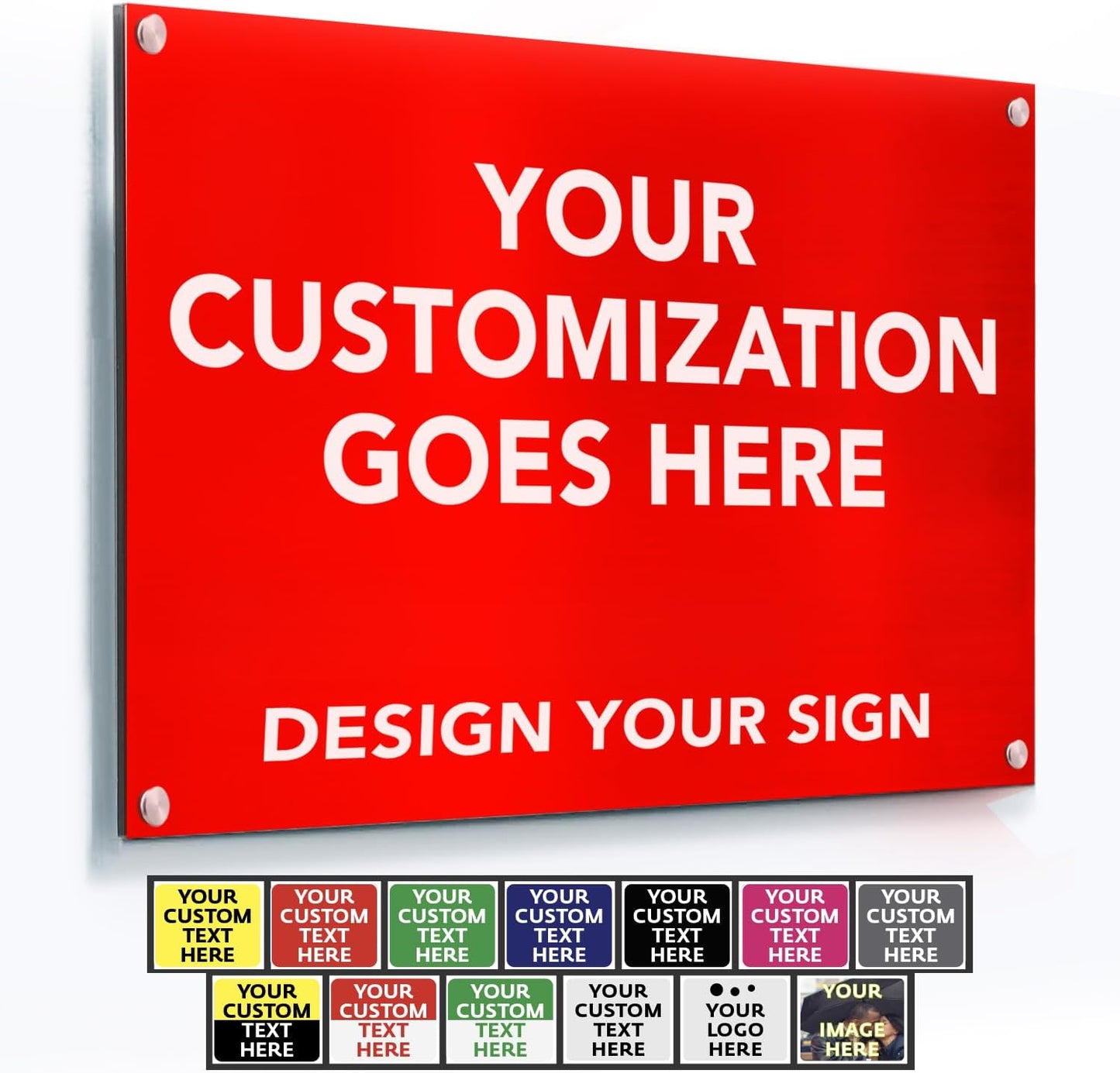 Custom Metal Signs, Personalized Aluminum, Customized Safety, Business Signs, Waterproof Outdoor, White Aluminum (Red Background, 42x28 In)
