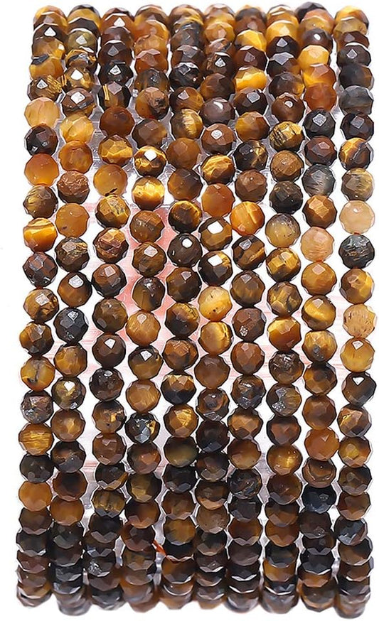 Faceted Natural Tiger Eye Stone Round Loose Semi Gemstone Beads for Jewelry Making 3-3.5mm 38cm
