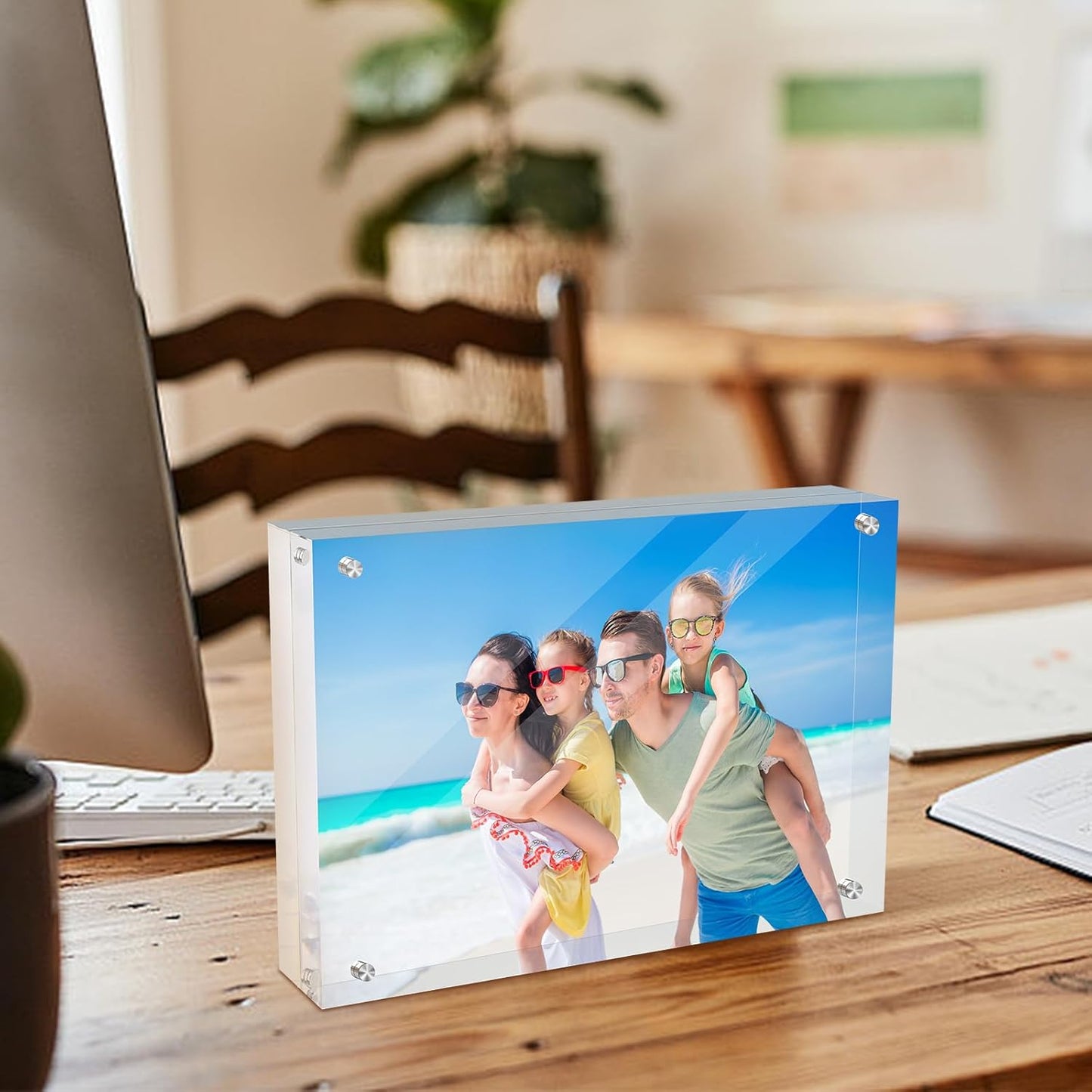 5x7 Acrylic Magnetic Picture Frame, 20 mm Thick Clear Double Sided Freestanding Photo Frame, Transparent Frameless Floating Frames with Magnets Corners