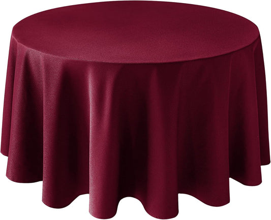 Biscaynebay Textured Fabric Christmas Round Table Cloth 90", Burgundy Water Resistant Washable Folding Table Cloths for Dining, Kitchen, Wedding & Parties Machine Washable