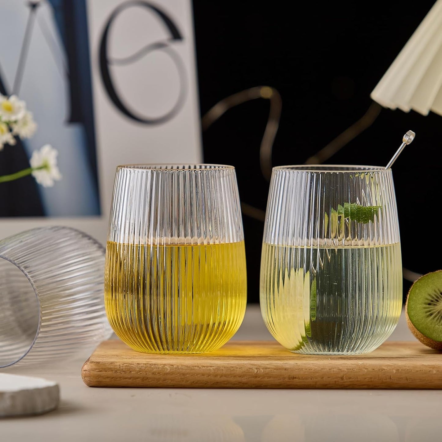 36 Pack Plastic Ribbed Wine Glasses, 15Oz Origami Disposable Wine Glasses Unbreakable Clear Plastic Cocktail Glasses Recyclable Shatterproof Reusable Wine Cups