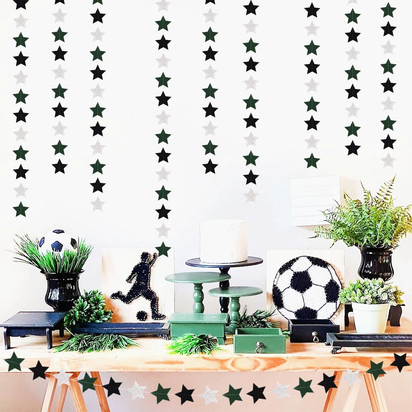 Black Green-Silver Party-Decorations Garland - 62ft Twinkle Little Star Soccer Graduation Hanging Streamers Banner,Men Boys Birthday Bachelorette Baby Bridal Shower Decor Hugtmr