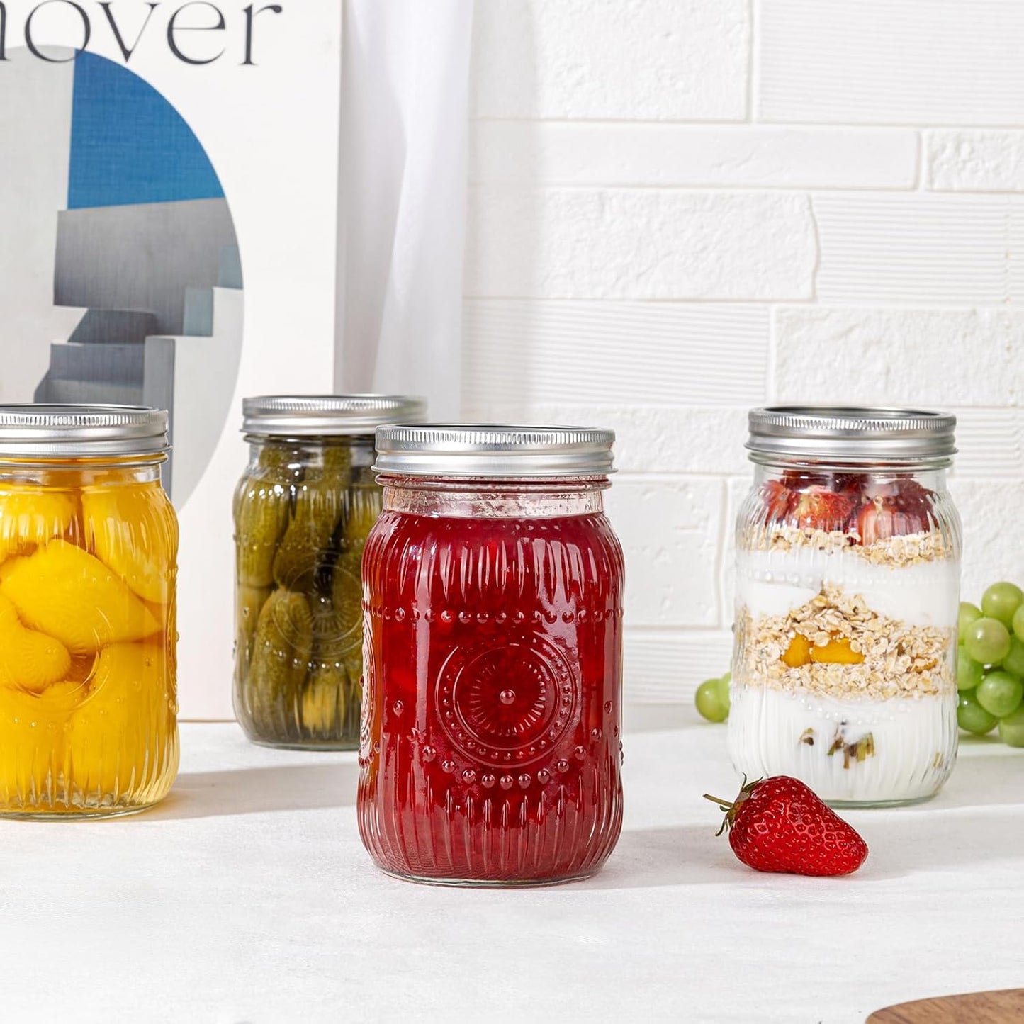 WELLIFE Wide Mouth Mason Jars, 2 Pcs Wide Mouth Mason Jars 32 OZ for Preserving,Jam,Honey,Wedding Favors,Sauces,Meal Prep,Salad,Yogurt & Decor