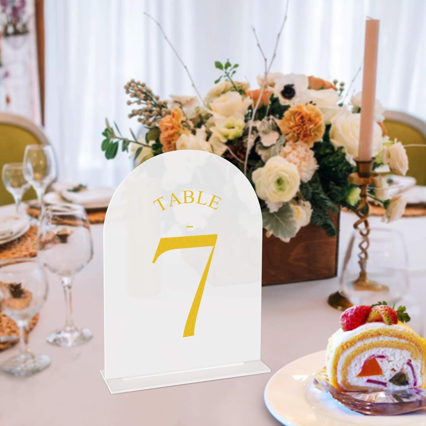 JOYIT Frosted Arch Wedding Table Numbers 1-10 with Stands – 5" X 7" Acrylic Gold Table Number Holders, Perfect for Wedding Receptions, Parties, Anniversaries, and Events