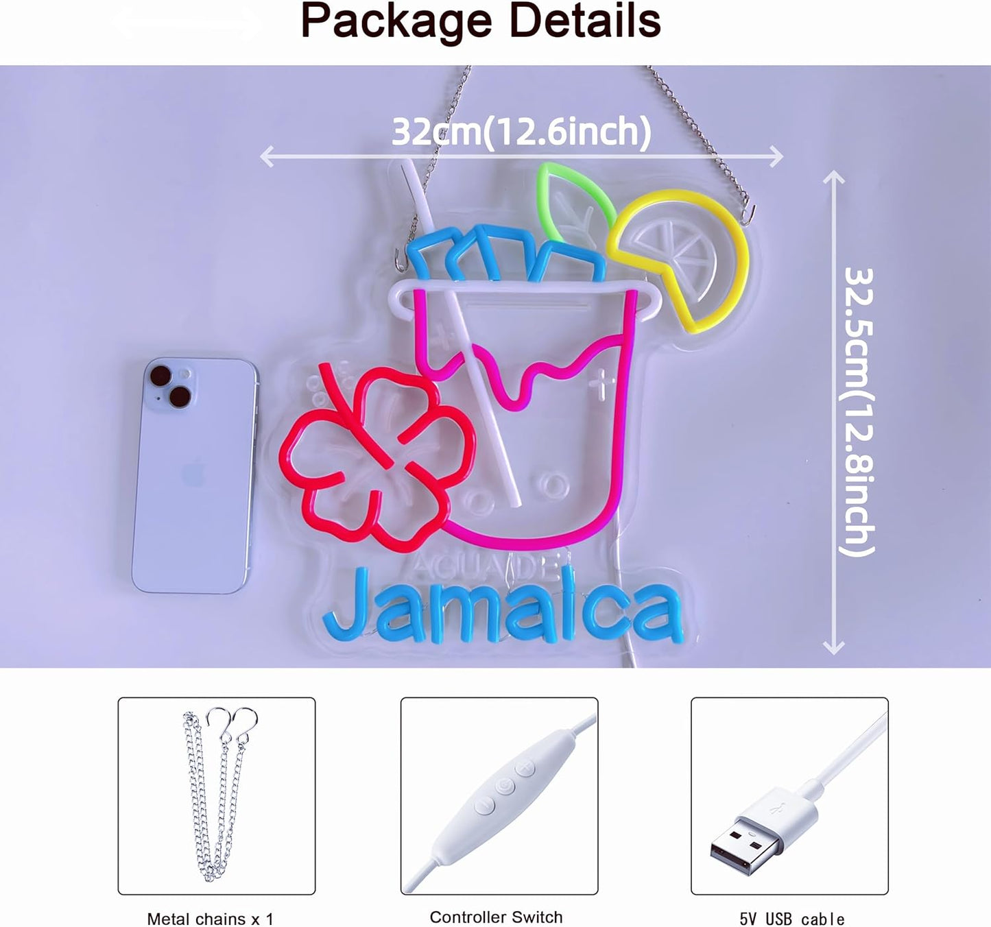 CNBEYOUNG Agua De Jamaica Neon Sign, Neon Lights Hanging Wall Art Decoration for Mexican Restaurants Shop Bar Kitchen Party Home Decor, USB - Driven, Super Bright & Adjustable,12.6 * 12.7inches