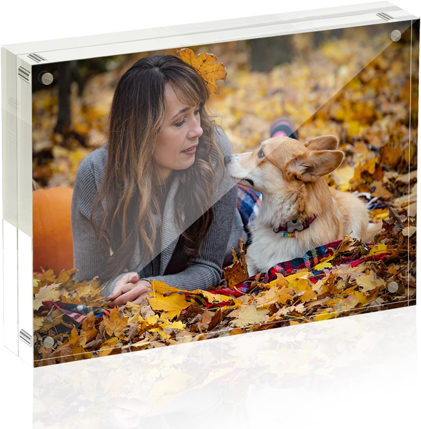 5x7 Acrylic Picture Frames, 20mm Thick Clear Frameless Magnetic Photo Frames, Double Sided Transparent Square Frame Gift for Desktop Display(1 Pack)