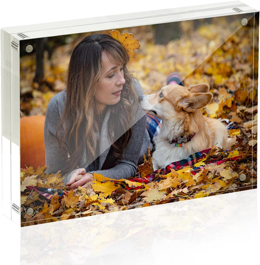 5x7 Acrylic Picture Frames, 20mm Thick Clear Frameless Magnetic Photo Frames, Double Sided Transparent Square Frame Gift for Desktop Display(1 Pack)