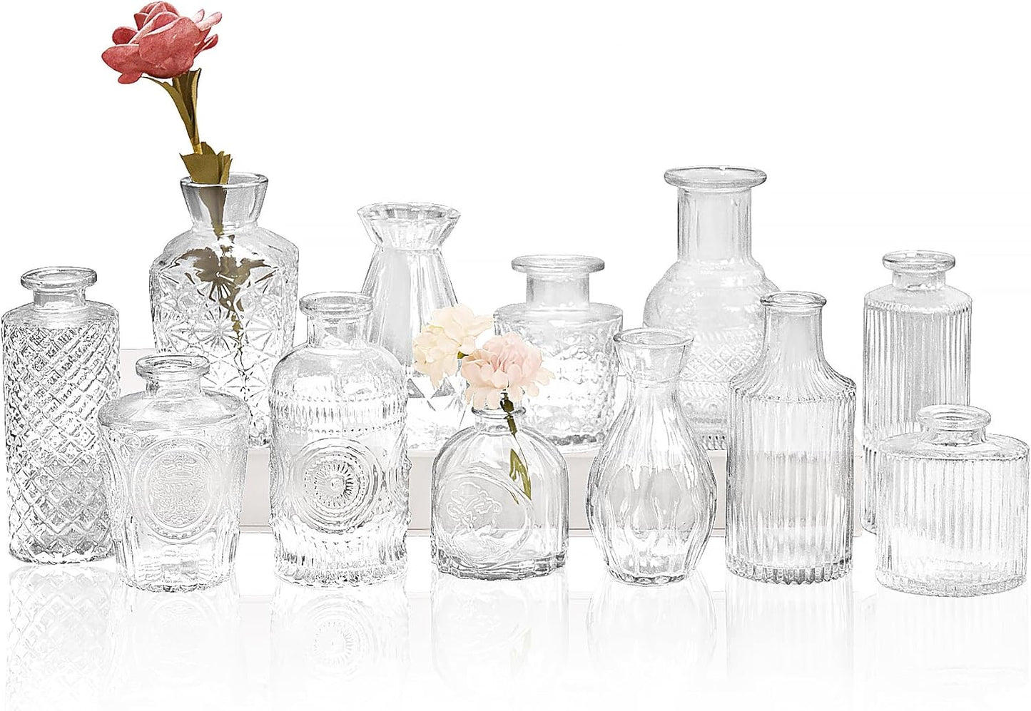 Set of 12 Glass Bud Vases-Small Vases for Flowers-Mini Bud Vases in Bulk -Vintage Vases Centerpieces for Tables Wedding and Home Decor(12pcs/Clear)