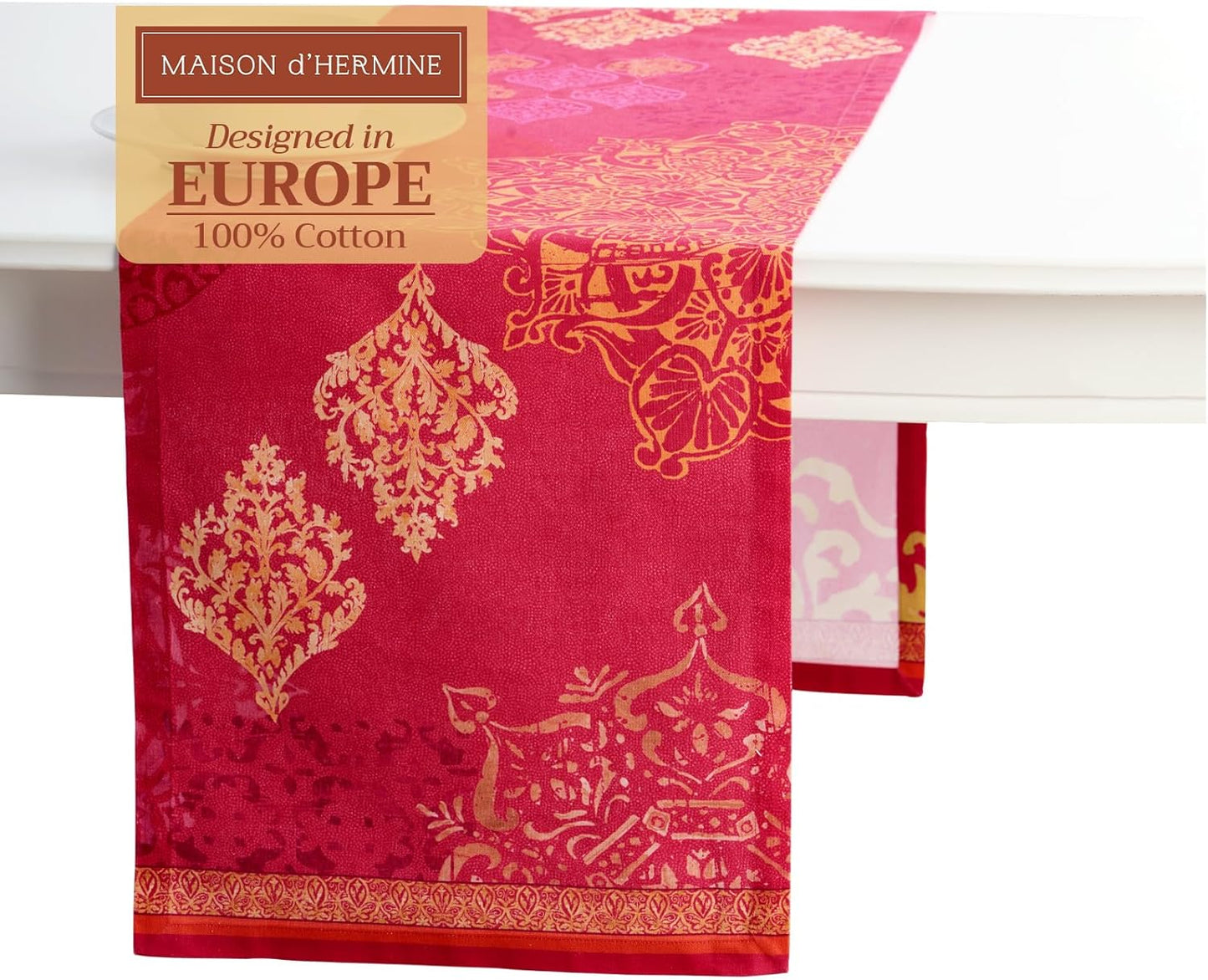 Maison d' Hermine Table Runner 100% Cotton Single Layer Table Runners 72 inches Long for Thanksgiving Christmas Decorations Home Kitchen Dining Party Wedding (Versailles, 14.5" x 72")