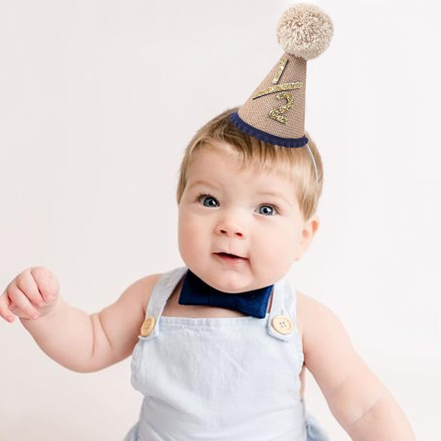 WAOUH Half Birthday Hat - Bow Cake Smash Crown for 6 Month Baby, Mini Photo Prop