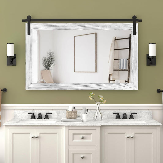 COGOOD Farmhouse Bathroom Mirror - 41" x 30" Rustic Barn Door Mirror for Living Room, Entryway, Bedroom, Vanity Wall Decor (White)