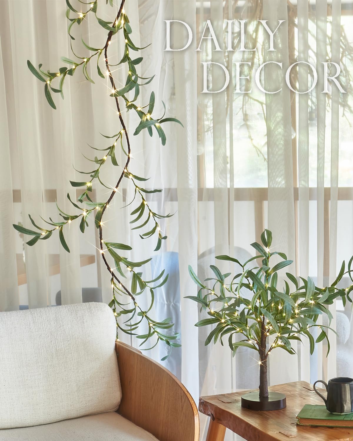 Fudios Lighted Olive Garland Battery Operated with Timer 96 LED Fairy Lights 6ft, Mantle Fireplace Vine Garland with Lights for Spring Easter Decoration Christmas Valentines Wedding Party