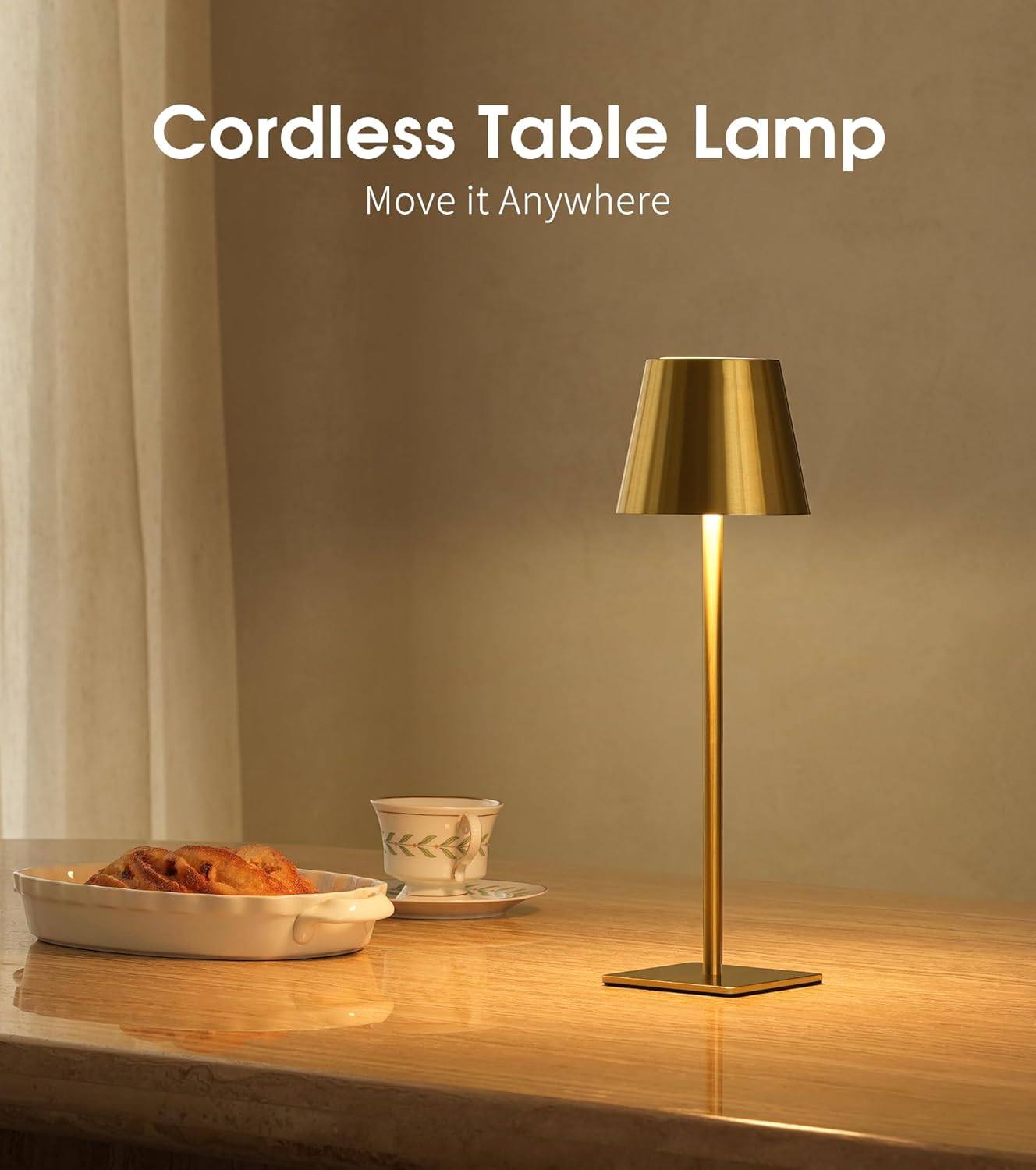 UME 3 Pack Cordless Table Lamp, Battery Operated Lamp - Portable Waterproof Rechargeable Table Lamp w/ 3 Color Temps & Stepless Dimming for Dinner, Desk, Cafe, Outdoor (Brushed Gold)