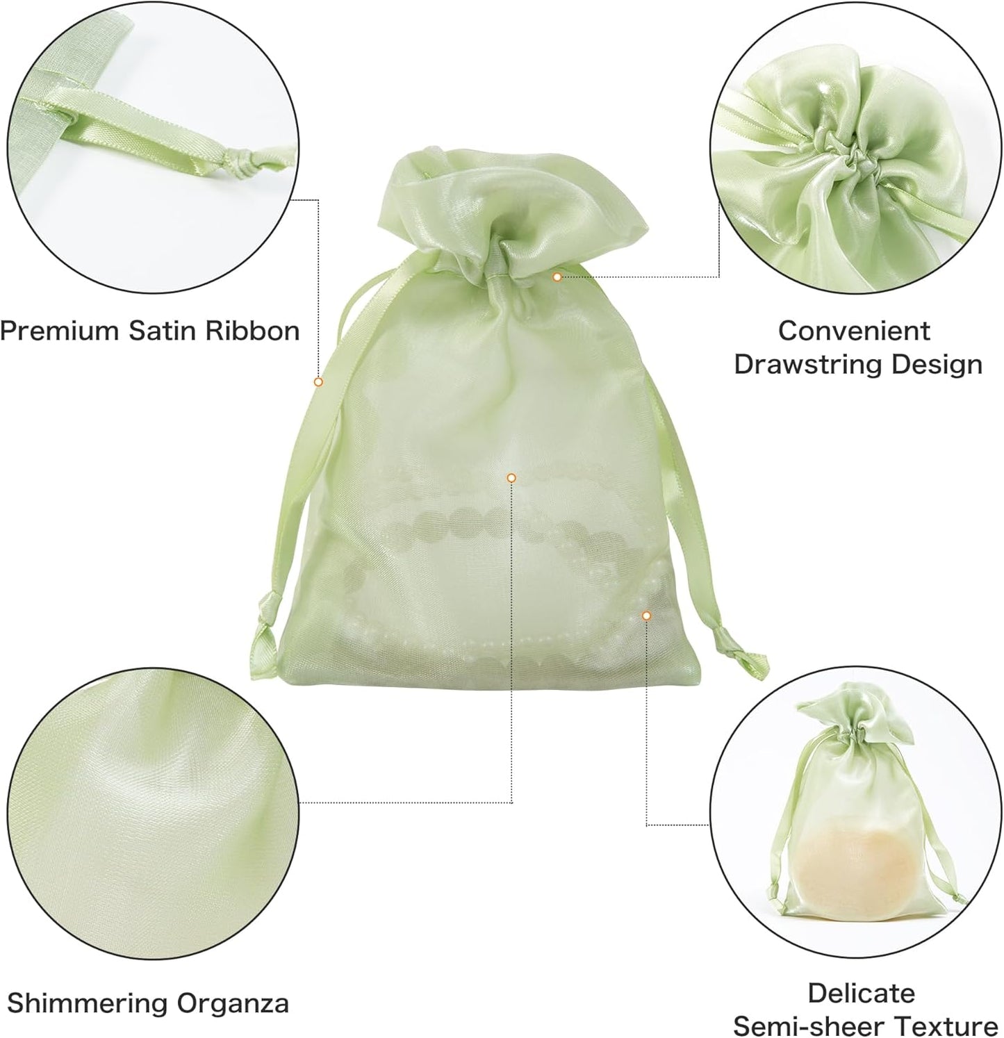 20 Pcs Light Green Small Organza Bags 3X4 inch for Wedding Favors with Drawstring, Mini Mesh Gift Bags Jewelry Pouch for Candy Bridal Shower Party Favor Baby Shower Christmas